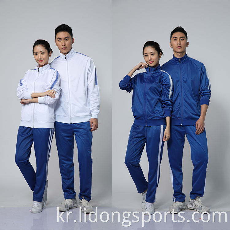 Lidong Custom 고품질 스포츠웨어 100% 폴리 에스테르 블루 트랙 슈트 도매